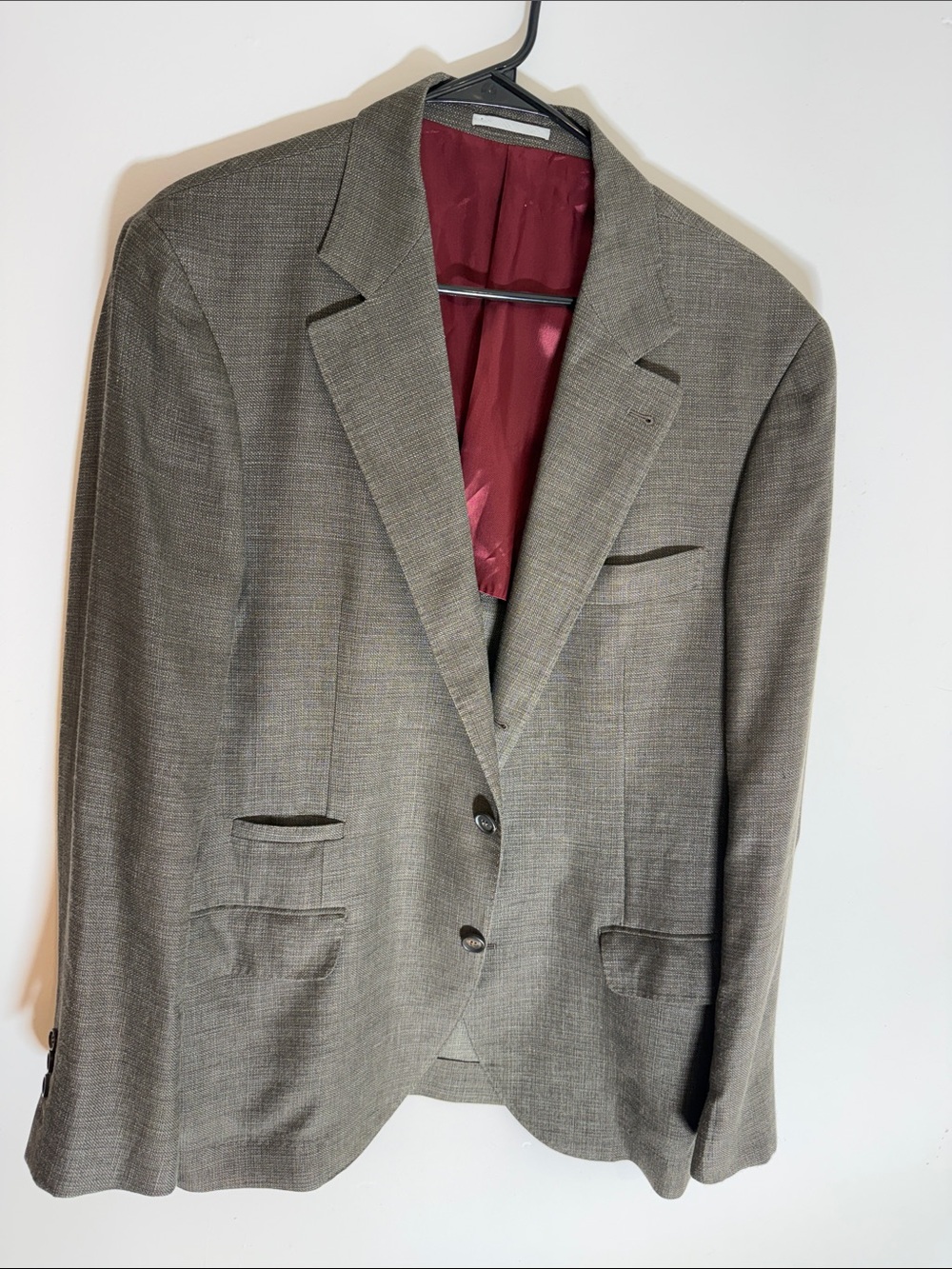 Brunello Cucinelli Gray Men's Sport Coat with Burgundy Lining